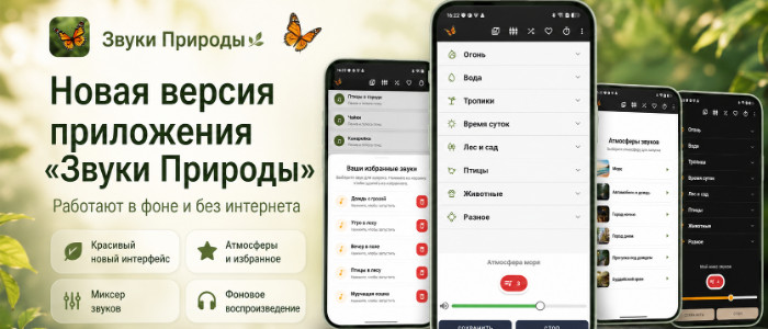 Новая версия приложения Звуки Природы - работают в фоне и без интернета