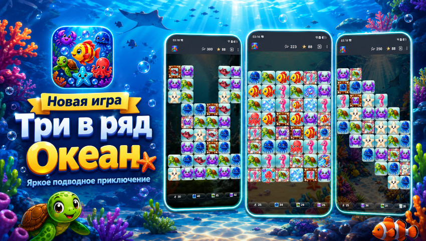 Новая игра Три в ряд – Океан
