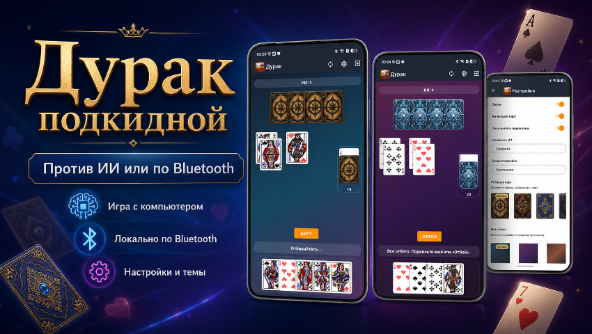 Дурак подкидной – против ИИ или по Bluetooth