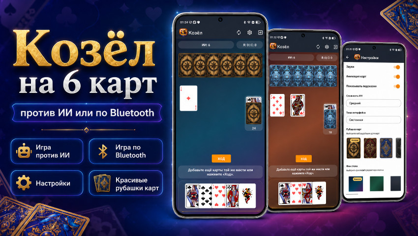 Козёл на 6 карт – против ИИ или по Bluetooth
