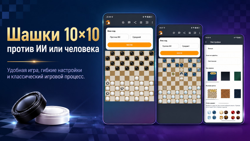 Шашки 10x10 - против ИИ или человека