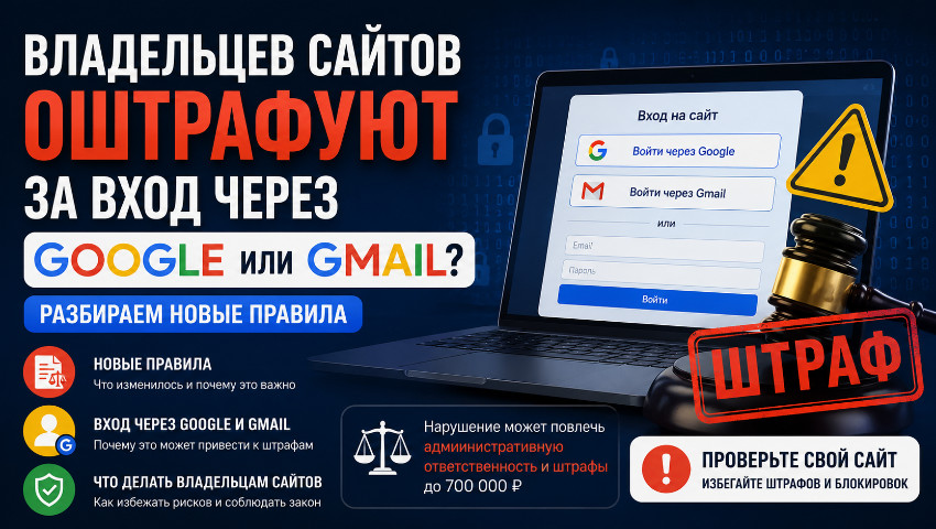 Владельцев сайтов оштрафуют за вход на сайт через Google или Gmail?